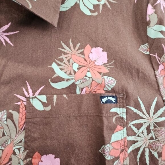 Billabong Hawaiian Shirt Women's S Brown Floral NEW Short Sleeve NWT MSRP $66 - Picture 5 of 16